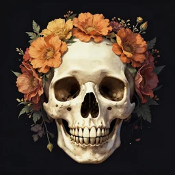 skull blooming with flowers, 4 k, trending on artstation, aesthetic