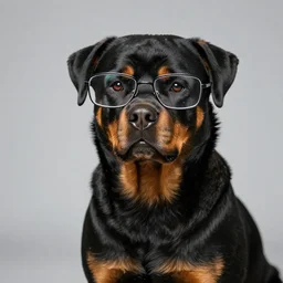 spoiled rottweiler wearing glasses