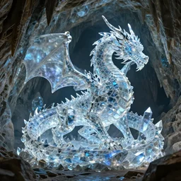 crystal cave guarded by a crystal dragon, octane 4 k, artstation, redshift, raytraced