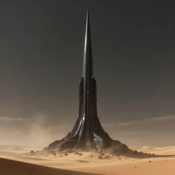 a black spire rising up out of a desolate desert, by greg rutkowski, concept art, sci - fi concept art, cinematic lighting, highly detailed artwork, trending on artstation, movie concept art