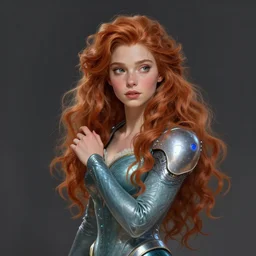 portrait of Princess Merida, futuristic and ethereal, expressive pose, sci-fi, cyberpunk, highly detailed, digital painting, artstation, concept art, smooth, sharp focus, by Grant Wood