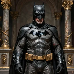 highly detailed full body portrait of old tired injured batman, comic book cover art, global illumination, sharp focus, octane rendering, specular radiant light, detailed and intricate environment, hyper realistic elegant grotesque reinassance digital painting concept art by cristian sauret