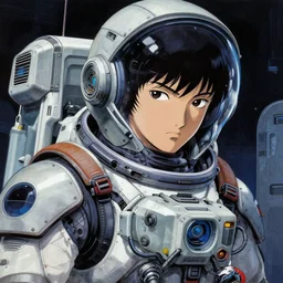 a beautiful ukiyo painting of cyberpunk battle space pilot, wearing space techwear, detailed close up portrait, intricate complexity, concept art, by takato yamamoto, wlop, krenz cushart. cinematic dramatic atmosphere, sharp focus