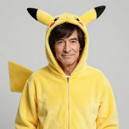 a portrait photograph of Bob Ross Wearing a pikachu onesie