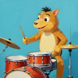 painting animal drum at the puppet show head banging drummer 9 0 s music song groove is in the heart, we're going to dance and have some fun