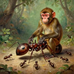 ten monkey like ants on a giant ant of monkeys, by most renowned artist of the romanticism, hiperrealism,