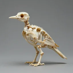 bird made of bird bone structures, with diapsid with a pre - lachrymal fossa, a single occipital condyl, bone structure photograph by naturalist museum