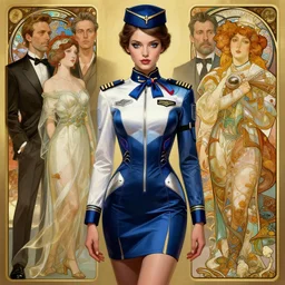 an octane render. hyper detailed illustration of a stewardess girl wearing a pilot jumpsuit dress techno - utopianism designed by balenciaga by john berkey by stanley artgerm lau, greg rutkowski, thomas kinkade, alphonse mucha, norman rockwell