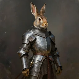 half-length portrait of an armoured hare medieval knight character, epic dramatic fantasy character art painting, trending on artstation