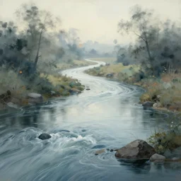The river of time, painting in vaporware style