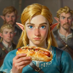 link from legend of zelda holding a sausage roll, luxury portrait, art by artgerm, wlop, loish, ilya kuvshinov, 8 k hyperrealistic, hyperdetailed, beautiful lighting, detailed background, depth of field, symmetrical face, painting, soft strokes