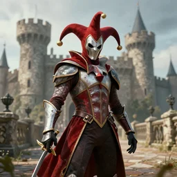 nomad from crysis as the court jester in a castle