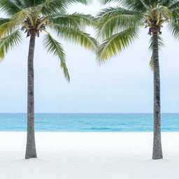 tropical beach snowing, palm trees, rule of thirds, blue water, landscape photo