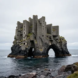 brutalist architecture inspired by fingal's cave, scotland