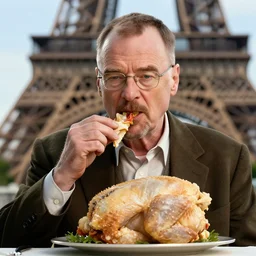 walter white eating a raw chicken in paris
