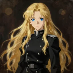 baroque oil painting character light novel illustration lotr anime key visual portrait | young girl fitted black military uniform | long flowing blonde hair blue eyes | symmetrical perfect face fine detail delicate features quiet gaze | gapmoe kuudere moody lighting bokeh | trending pixiv fanbox | by greg rutkowski makoto shinkai takashi takeuchi studio ghibli