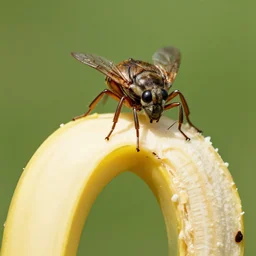 A big bug eating a banana
