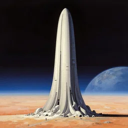 dystopian futuristic monolith on a distant planet in style of moebius and cory loftis, very detailed, clean lines, atmospheric, vivid, wide angle