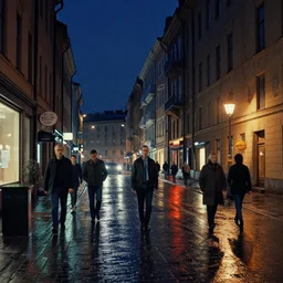 concept art, wet helsinki street at night by roger deakins, in the style of syd mead and liam wong