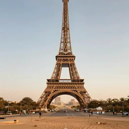 photo of Eiffel Tower in Sahara desert, 8K, realistic, magic hour