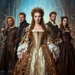 portrait of a baroque princess dress from the fantasy world for the dragon queen atey gaylan, wonderful eyes, greg rutkowski, greg tocchini, james gillard, joe fenton, kete butcher, dynamic lighting, gradient light blue, brown, light cream and white colors, grunge aesthetics, detailed and complex environment