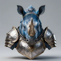 hyperrealistic bust portrait of an anthropomorphic blue Rhinoceros wearing plate paladin armor, forward angle, stunning 3d render inspired art by P. Craig Russell and Barry Windsor-Smith + perfect facial symmetry + dim volumetric lighting, 8k octane beautifully detailed render, post-processing, extremely hyperdetailed, intricate complexity, epic composition, grim yet sparkling atmosphere, cinematic lighting + masterpiece, trending on artstation