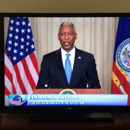television broadcast of President James Bond giving a press conference