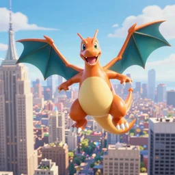 charizard flying above new york, still from a pixar movie, high quality 3 d render, movie, pixar, renderman, 4 k, artstation