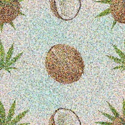 pattern with coconuts and marijuana leaves in pastel colours