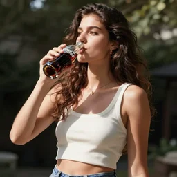 beautiful fit summer fashion model woman drinking a Coca-Cola in natural light by Alessio albi