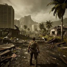 Honolulu in ruins post-nuclear war in Fallout 4, in game screenshot