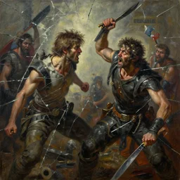 an oil painting, the best lack all conviction while the worst are full of passionate intensity, battle of good versus evil, insanely detailed and intricate, hyperrealistic, seen through broken glass, 8 k