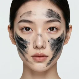 face wearing anti facial recognition makeup chaotic black streaks in random places
