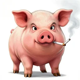 angry pig smoking a cigarette, front photo, popular style drawing, colorful, super quality, powerful detail