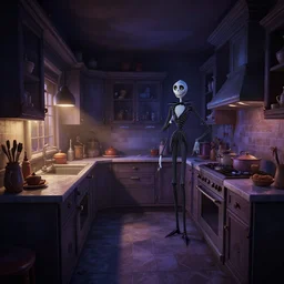 curved perspective digital art of a dim lit kitchen from Tim Burtons Nightmare Before Christmas by Gediminas Pranckevicius