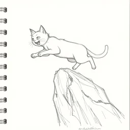 a storyboard pencil sketch of a cat jumping on to a rock, rough sketch with erased lines, trending on artstation, detailed, anime