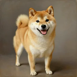 Dutch oil painting from the 1600s, Shiba Inu smiling