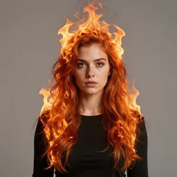perfectly centered portrait, woman with hair made of fire, by anne stokes character concept, unreal engine, highly detailed, professional portrait photography, candid photography