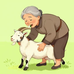 an illustration of an old woman easily swallowing a whole goat