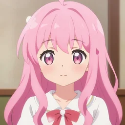 a girl with pink hair. kawaii anime.