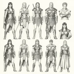 detailed pencil spot illustrations of various character concepts from the xena warrior princess and daenerys targaryen crossover, various poses, by burne hogarth, by bridgeman, by anthony ryder, by yoshitaka amano, by ruan jia, by conrad roset, by mucha, cgsociety, artstation.