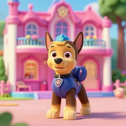 barbie as a paw patrol dog, barbie dreamhouse, anime, disney, pixar, 8 k, hd, kodak film, volumetric lighting, subsurface scattering, photorealistic, octane render, details, xgen fur
