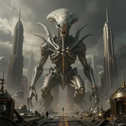 brutalise alien city civilisation, front view, matte painting by Martin Deschambault, trending on artstation, octane render, cinematic, elegant, intricate, 8k, scifi