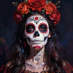 illustration of a sugar skull day of the dead girl, art by joe mudureira