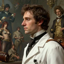 profile face portrait of a person named percy toplis dressed as a 1 8 8 0 s doctor with a gladstone bag, nicoletta ceccoli, mark ryden, lostfish, hyung tae, frank frazetta, depth of field, detailed and intricate environment, 8 k resolution, hyperrealistic, octane render