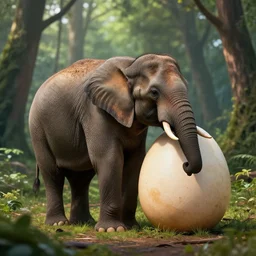 a elephant hatching a giant egg in a forrest, beautiful low light, octane render 8 k