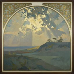 An asymmetry still frame of Art Nouveau painting by Richard Corben