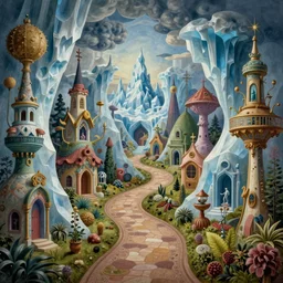 a beguiling matte painting of an impossible path winding through arctic dream worlds with surreal architecture designed by heironymous bosch, structures inspired by heironymous bosch's garden of earthly delights, surreal ice interiors by cyril rolando and asher durand and natalie shau, insanely detailed, whimsical, intricate
