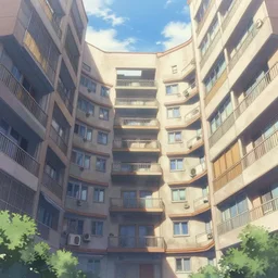 the inside of an apartment building in an anime style