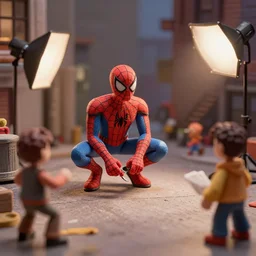 a photo of a stopmotion animation filming set of spiderman 3